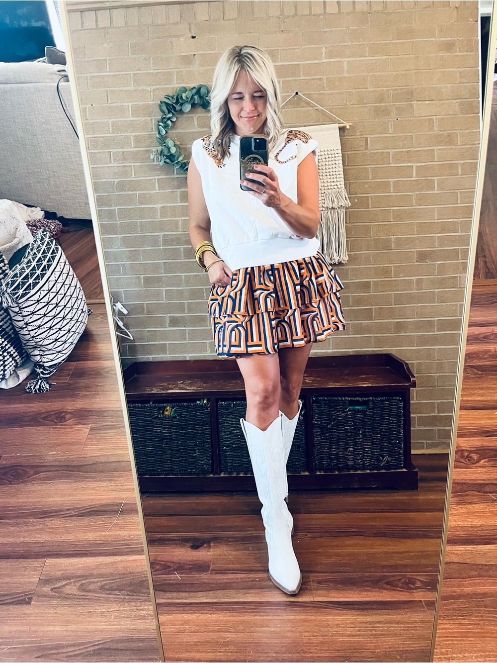QUEEN OF SPARKLES White Sleeveless Top with Sequin Tiger Shoulders